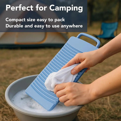Heavy Duty Japanese Plastic Washboard For Laundry Scrubbing Portable Hand Wash Board Hella Tough For Socks Underwear Baby Gear Durable Textured Surface Removes Dirt Fast Perfect For Travel And Camping Adventures with a hand scrubbing a cloth in soapy water.