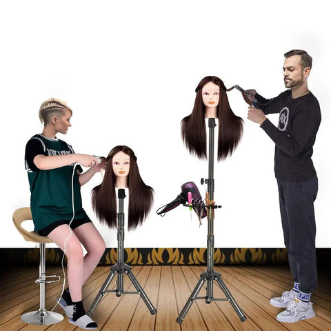 55 Inch Heavy Duty Wig Head Stand With Pro Grade Adjustable Metal Tripod For Hairdressing Training in salon setting
