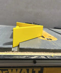 Precision 45 Degree Miter Sled Jig For DeWalt DW745 Table Saw with thick clamping fence and yellow safety handle.