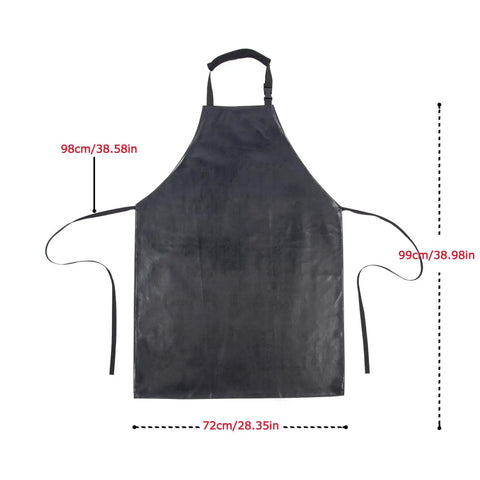 Unisex Heavy Duty Vinyl Waterproof Apron, Oil And Liquid Resistant, Workwear, 39" x 28", black with straps and dimensions shown