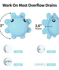 Heavy Duty Silicone Bathtub Overflow Drain Cover With Ironclad Suction Cups To Level Up Your Bathtub Game For Super Deep Chill Soaks In Vibrant Baby Blue Decor, showing size and thickness.
