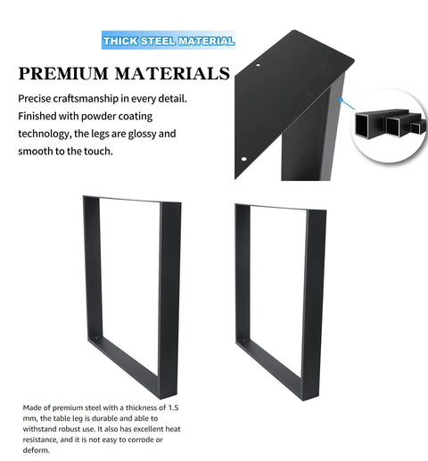 Heavy Duty Black Iron Square Tube Table Legs 16 Inches High And Wide For DIY Rustic Furniture Coffee Table Benches Set Of 2 Industrial Style Steel Construction Easy Install Built To Last with premium finish details