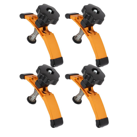 Heavy Duty 4 Piece Aluminum Alloy T Track Press Plate Clamps For CNC Router Milling And Engraving Machine Adjustable Hold Down Kit With Rubber Pads Fits 3 Inch Thick Woodworking Projects That Hit Big - An angled view of all four orange clamps with black knobs.