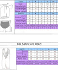 Cycling bib shorts and jersey size chart with measurements for tops and bib pants in multiple sizes from S to XXXL.