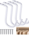 Heavy Duty Closet Rod Center Supports Four Piece Rock Solid Premium Wall Mount Steel Brackets Zero Sag Guarantee Beefy Build Top Shelf Wardrobe Storage Hardware White set with screws for installation.