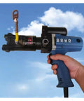 Portable Electric Hydraulic Pliers for Copper And Aluminum Terminal Crimping, ergonomic grip, handheld use in blue