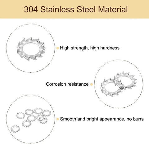 External Tooth Washers Set M6 304 Stainless Steel External Serrated Washers For Mechanical Equipment Fasteners, high strength