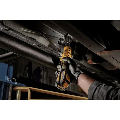 Mechanic uses Cordless 12V Max Three Eighth Inch Drive Ratchet Wrench With Brushless Motor Up To 60 Foot Pounds Torque LED Work Light