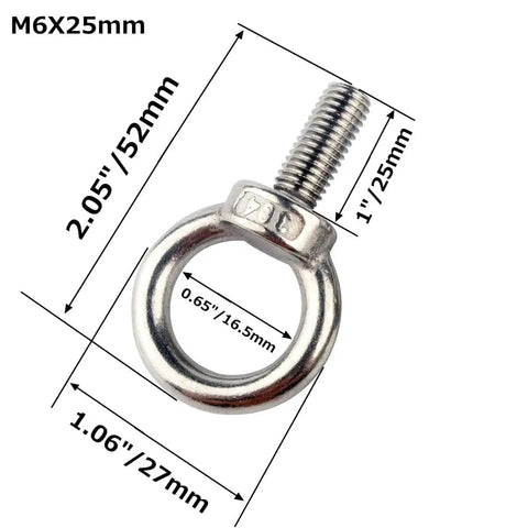Beefy Stainless Steel Eye Bolts With Nuts Pack Of Four Quarter Inch By One Inch Lifting Rings With Dimensions Illustrated