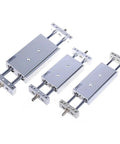 Shop Floor Bad Boy Double Acting Pneumatic Cylinder With Dual Rod Slide Tab Mount Knockout Air Actuator For Heavy Duty Push Pull And Smooth 10 To 25mm Bore Ops, featuring three sizes.