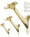 Straight Up Heavy Duty Bright Brass Handrail Brackets For Indoor Staircase Built Different Zinc Alloy Wall Mount Support Rustproof Corrosion Resistant Hardware 3 Pack, showcasing three sizes and screws included.