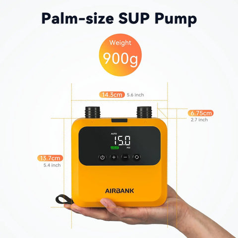 Mini Paddle Board Pump Pulse Pro, Rechargeable Electric SUP Pump With Brushless Motor, 20 PSI Max, compact handheld size