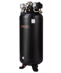 Quiet Badass 80 Gallon Air Compressor 6.5 HP Oil Free Tank, black stationary design with pump and gauge for heavy industrial use.