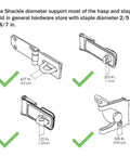 Hasp and staple compatibility diagram for 4Th Gen Outdoor Smart Padlock With Bluetooth And NFC