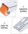Heavy Duty 2 Pack Sliding Door Rollers For Wood Barn Tracks And Closet Cabinets With Nylon Wheels and reinforced steel brackets, showing smooth sliding wheel.