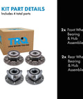 Front and Rear Wheel Bearing and Hub Assembly Set for 2015 to 2021 Volkswagen GTI, 2019 to 2021 Jetta S SE R Line SEL Premium, 2015 to 2017 Audi A3 Sedan, box and kit layout