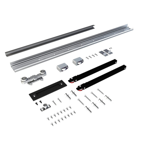 Concealed Sliding Barn Door With Soft Close Hardware Kit components including hidden rail and fasteners for 24 to 28 by 84 inch openings