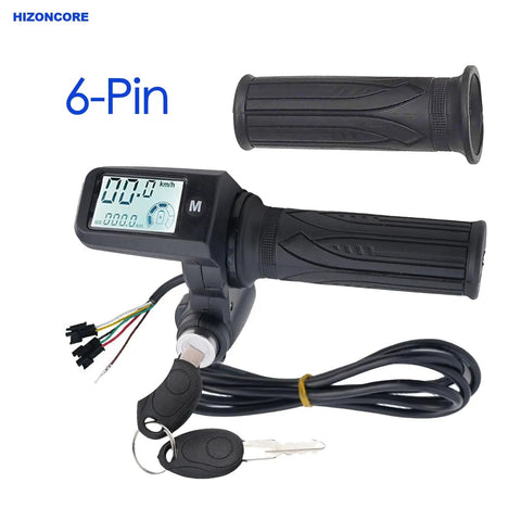 All In One Full Twist Throttle For Electric Bikes And Scooters 6 Pin 36V 48V 60V With LCD Speed Display And Key Switch