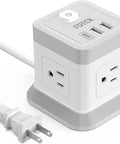 Compact 2 Prong Power Strip With USB Ports And Flat Plug Four Outlets And Three USB Ports Five Foot Power Cord Desktop Charging Station