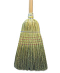 42 Inch Natural Fiber Wire Banded Warehouse Broom With Real Wood Handle for sweeping concrete and garages, featuring stiff bristles.