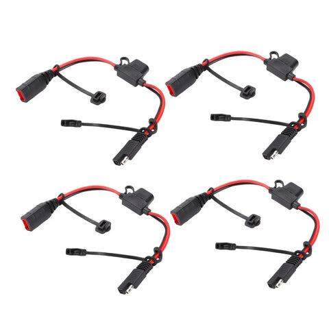 Hella Durable SAE Extension Cable For Charger One Foot 14AWG Cord With 20 Amp Rating features tool free design, four units shown.