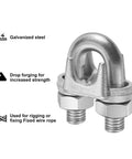 Close-up of 50 Pcs M6 Wire Rope Clips Galvanized Steel U Bolt Cable Clamps Beefy Heavy Duty Saddle Fasteners for outdoor use.