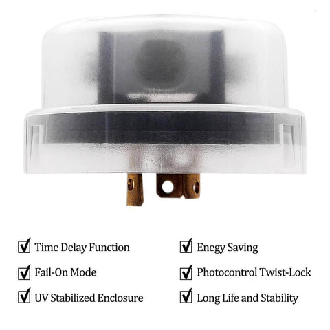 Twist Lock Photocontrol With Time Delay For Outdoor Lighting 120 Volt Dusk To Dawn Sensor Thermal Photoeye UL Listed product front view