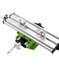 Rock Solid Mini Milling Machine Worktable With Slick Compound Drill Slide Table and Heavy Duty Multifunction Vise Fixture For Bench Drill X Y Axis Precision, top view, aluminum alloy, 200mm X axis.