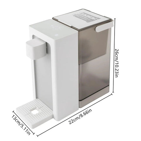 Game Changing Instant Hot Water Filter Dispenser Packs 1450 Watt Power With A 101 Oz Tank showing top view and water outlet with measurements.
