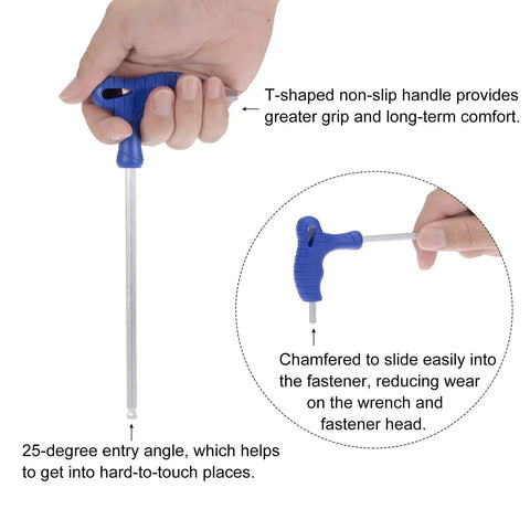 Four Piece 5mm Hex Key T Handle Dual End Wrench Set Metric CR V Steel Ball End Wrenches ergonomic grip detail