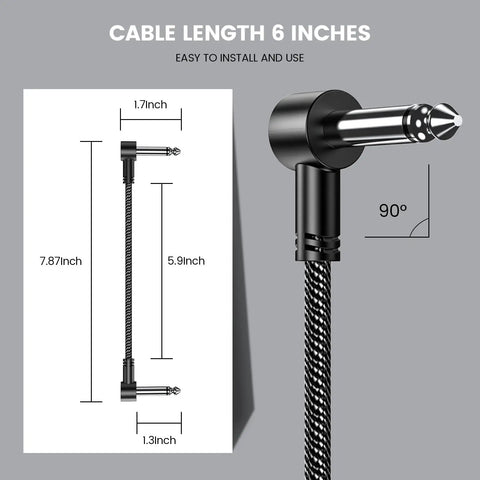 Diagram of Three Pack Six Inch Guitar Patch Cables With Right Angle Quarter Inch TS Connectors For Pedalboard Rig Setup