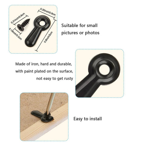 100 pcs black metal picture frame backing clips with screws for hanging posters and photos