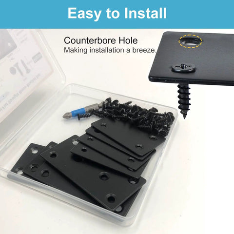 Tough As Nails Stainless Steel Mending Plates 8 Pack Heavy Duty Furniture Brackets for quick wood repair with screws and counterbore hole.