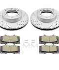 Front Drilled and Slotted Brake Kit With 12.56 Inch Rotors and Ceramic Pads For 6 Lug Toyota Tacoma 2005 to 2021 4Runner 2003 to 2009 FJ