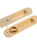 Keyed Sliding Pocket Door Lock With Three Keys For Hidden Recessed Handle Easy Install Perfect For Bathroom Kitchen And Wood Furniture Hardware Durable Zinc Alloy Construction With Rust Resistant Finish shown in gold color.