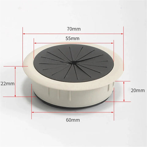 Slick 60Mm Desktop Cable Grommet Kit With 20Pcs Wire Hole Covers To Organize Messy Desk Cords And Keep Your Workarea Super Neat And Totally Stress-Free. 60mm oval desk grommet, white and black plastic, shown with 70mm outer size