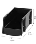 Black Large Stackable Plastic Shelf Bins 8 Pack Open Front Organizer For Parts Tools Hardware Pantry Garage 13 Inch Long By 6 Inch Wide By 5 Inch High Made In USA