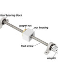 8mm T8 Lead Screw Set With 300mm Lead Screw Copper Nut Nut Housing Vertical Pillow Bearing Block Hex Wrench And Coupler For Slick CNC And 3D Printer Motion Control, showing lead screw with components.