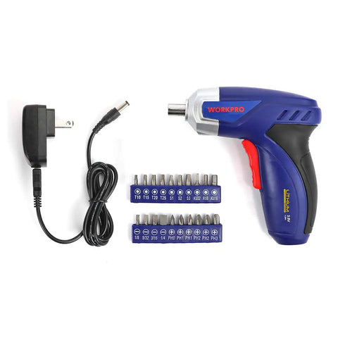 3.6 Volt cordless rechargeable screwdriver with bits and charger, part of 125 Piece Household Tool Kit With 3.6 Volt Cordless Rechargeable Screwdriver