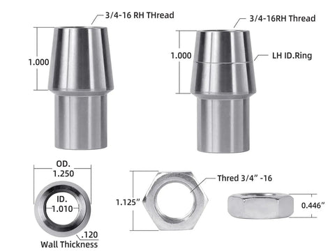 Three-Quarter Inch Threaded Bushing Kit for Four-Link Suspension and Replacing Worn Rod Ends and Suspension Bushings, Heavy-Duty Chromoly Polyurethane Bushing Set Includes Right and Left Hand Thread Bushings, Two Pack