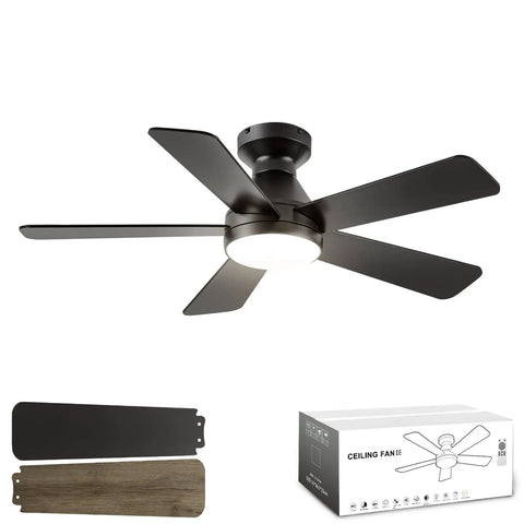 Ceiling Fans With Lights 42 Inch Low Profile Flush Mount With Remote Control Quiet Five Blade Reversible 3CCT Dimmable LED Lighting Sleek Black