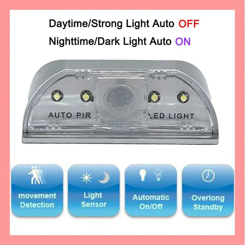 Infrared PIR Wireless Motion Sensor LED Light For Kitchen Hallway Stairway Auto On Off Energy Saving Night Lamp With Four LED Bulbs Silver Finish No Sweat Install