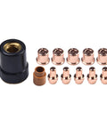 Plasma cutter consumables kit for Trafimet VersaCut 40, includes five copper electrodes and nozzles, precision cutting parts.