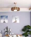 Modern Leafless Ceiling Fan And Led Light Fixture Slick Metallic Body Smooth Operator Airflow System Tough Anti Corrosion Build 110V Quiet Ventilator Golden Brown Choice in dining area.