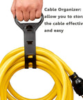 Heavy Duty 25 Ft Generator Extension Cord With Locking NEMA L5-30P And Three 5-15R Receptacles, 10 Gauge Flexible, in hand