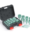 CATITO 13-piece diamond hole saw kit in black case with turquoise-green bits for tile, ceramic, and glass drilling