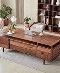 Premium Solid Wood Standing Desk For Home Office Built Damn Tough With Mortise And Tenon Joinery Executive Computer Table in walnut finish, 2200mm wide.