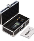 Triple Axis RF EMF Meter Analyzer with aluminum case, calibration certificate, handheld unit, and manual