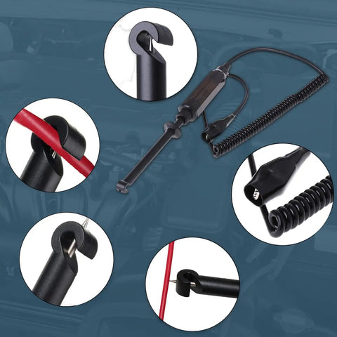 Dope Car Electrical Tester Wire Piercing Cord For Low Voltage Circuits 6V 12V 24V With Light Indicator Hook Probe And Pencil Style Test Light For Cars And Trucks, black coil cord close-up