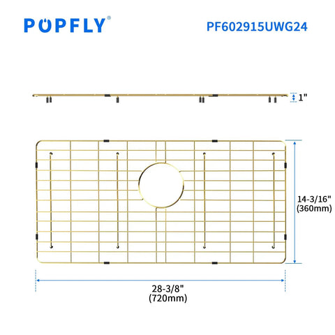 Rock Solid Gold 304 Stainless Steel Sink Grid Protector Covers 28 by 14 Inch Single Bowl with Rear Drain heavy duty grid layout